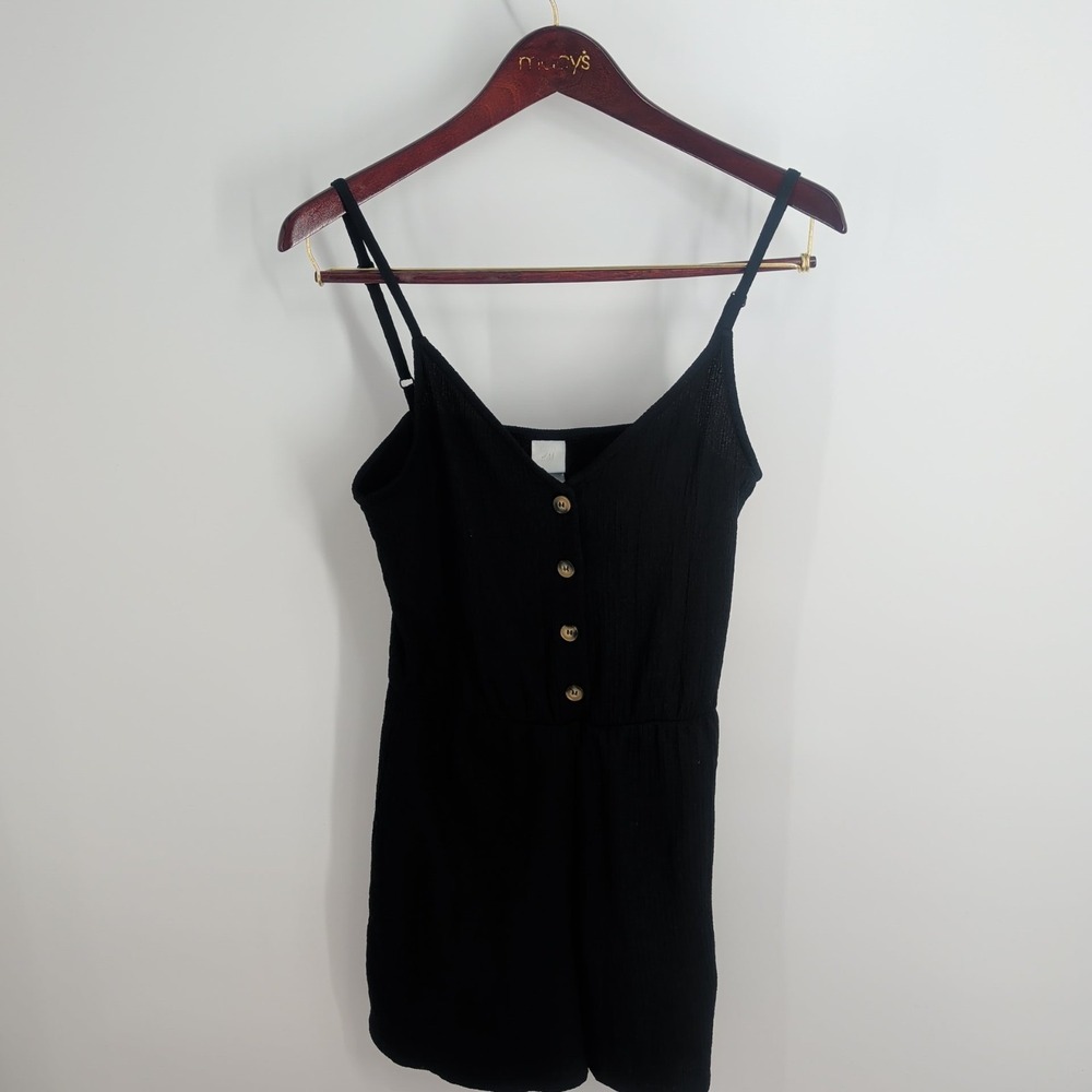 H&M One Piece V-Neck Button Front Tweed Classic Romper Dress Black Size S